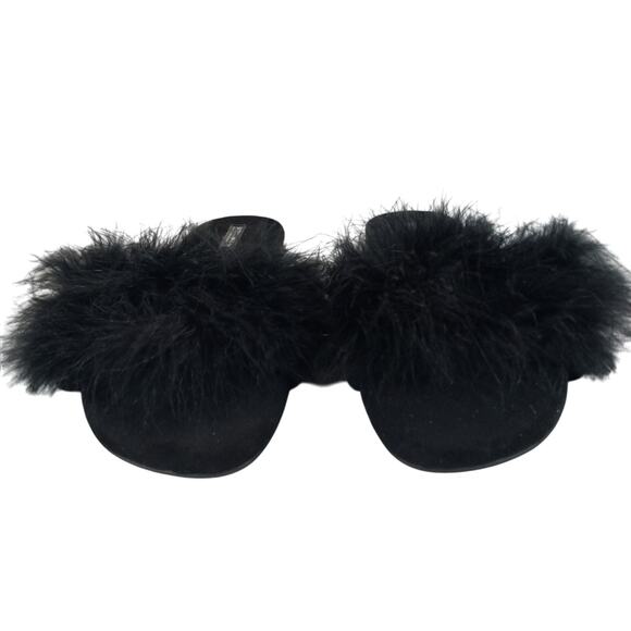 NWOT! BOTEX COLL! ADORABLE BLACK POUFY BOA FEATHER HOUSE SHOES, SLIPPERS! SZ 10 - Picture 5 of 10